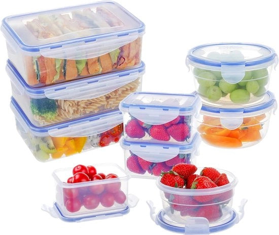 Set di 9 contenitori di plastica per conservazione alimentare con coperchio (1150 ml x 3 + 300 ml x 3 + 180 ml x 3), contenitore da cucina a muro, scatola per preparazione pasti, servizio da microonde con coperchio, set di scatola da picnic, condimenti