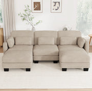 Divano modulare a U 253x143x88 cm con pouf e rivestimento in ciniglia color caff¨¨ chiaro