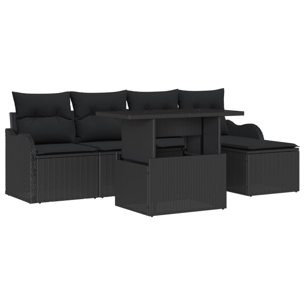 Set Divano Giardino  6 Pezzi Cuscini Rattan Polipropilene Nero