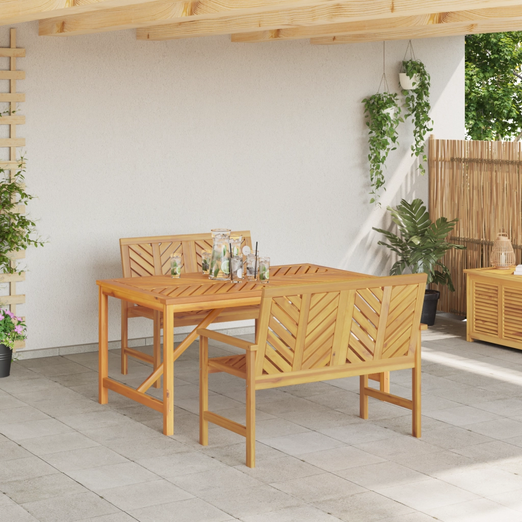 Set da pranzo da giardino in legno massello d'acacia 3 pezzi