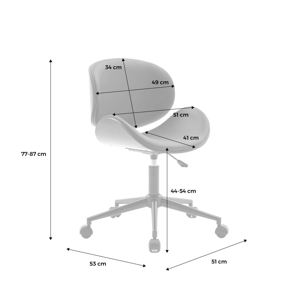 Sedia da ufficio con rotelle, effetto legno curvato e similpelle,