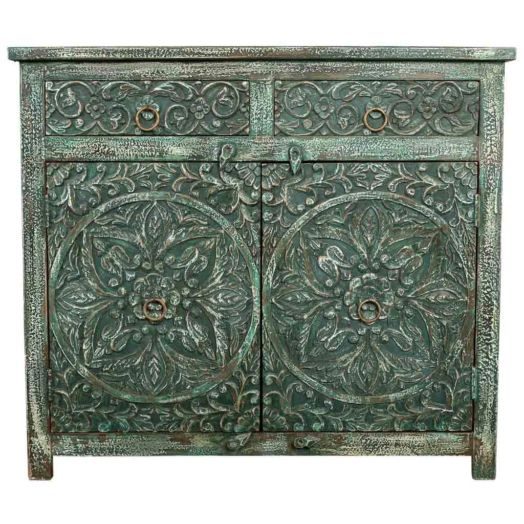 Credenza in legno invecchiato verde 103x40x90