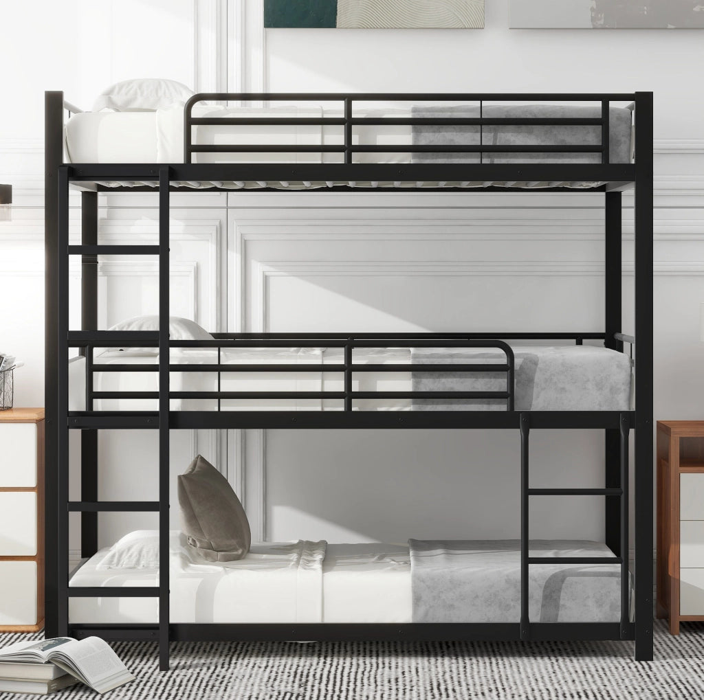 Letto a castello triplo in metallo 90x200 cm; nero