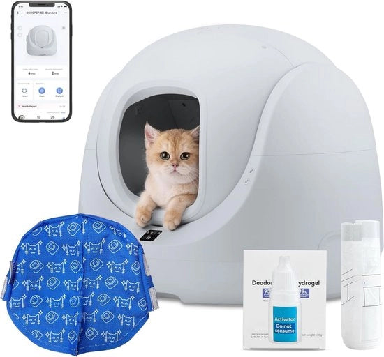 Cassetta automatica per gatti - Auto pulente con panno per gatti e set di sacchetti assorbenti extra - Cassetta automatica auto pulente per gatti