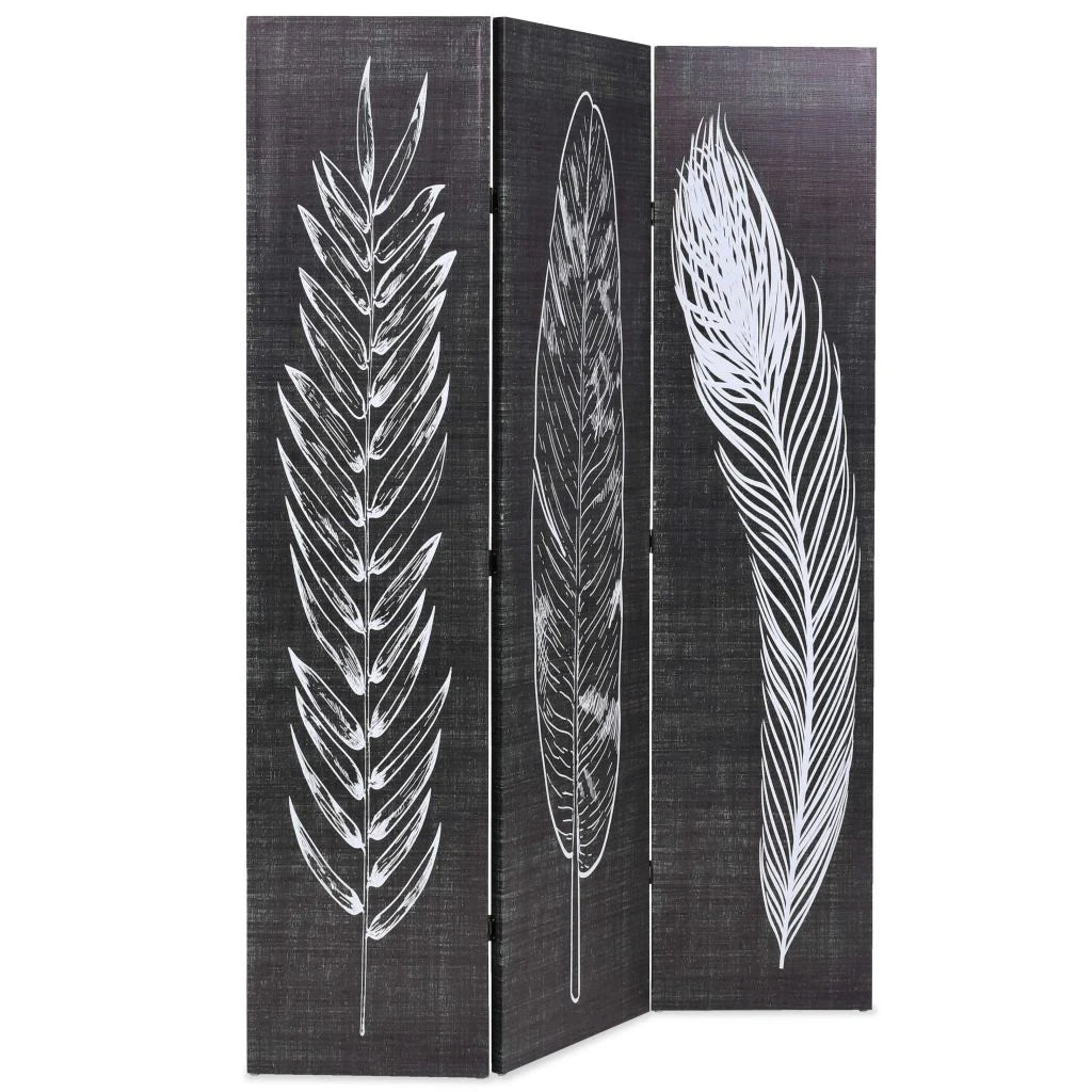 Paravento pieghevole divisorio mobile decorativo 120 cm piume bianche e nere 0802050