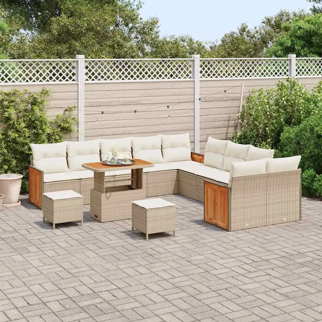 Set Divano da Giardino 17 pcs Beige e Crema polyrattan