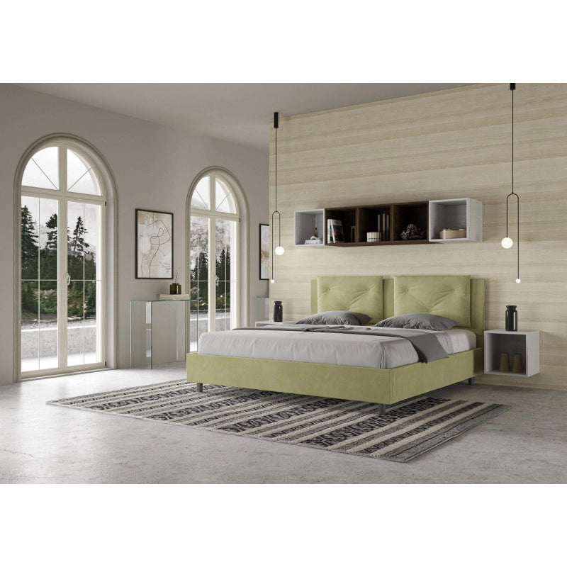 Letto imbottito Matrimoniale 200x210 cm Appia - Senza rete,Microfibra,Tè verde