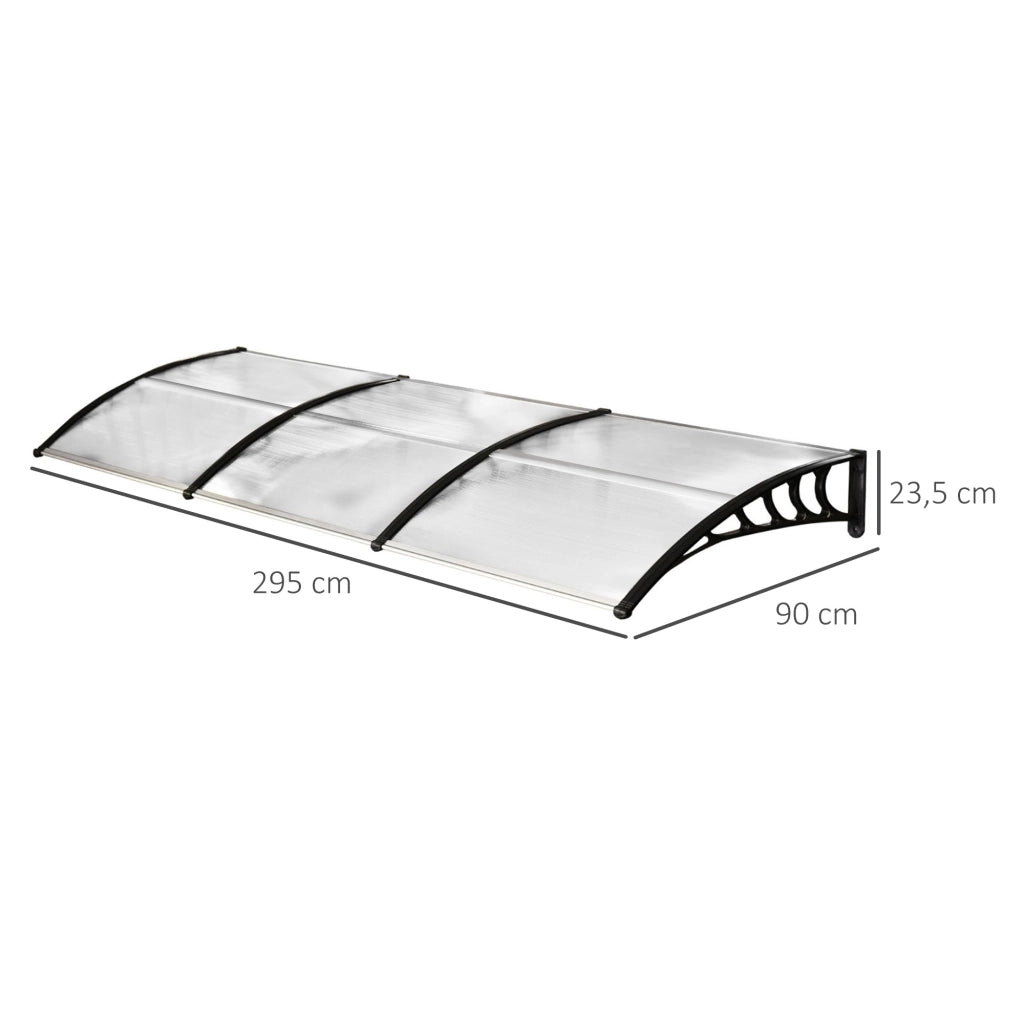 Pensilina da esterno 90 x 295 cm con protezione UV, copertura in policarbonato e struttura in alluminio
