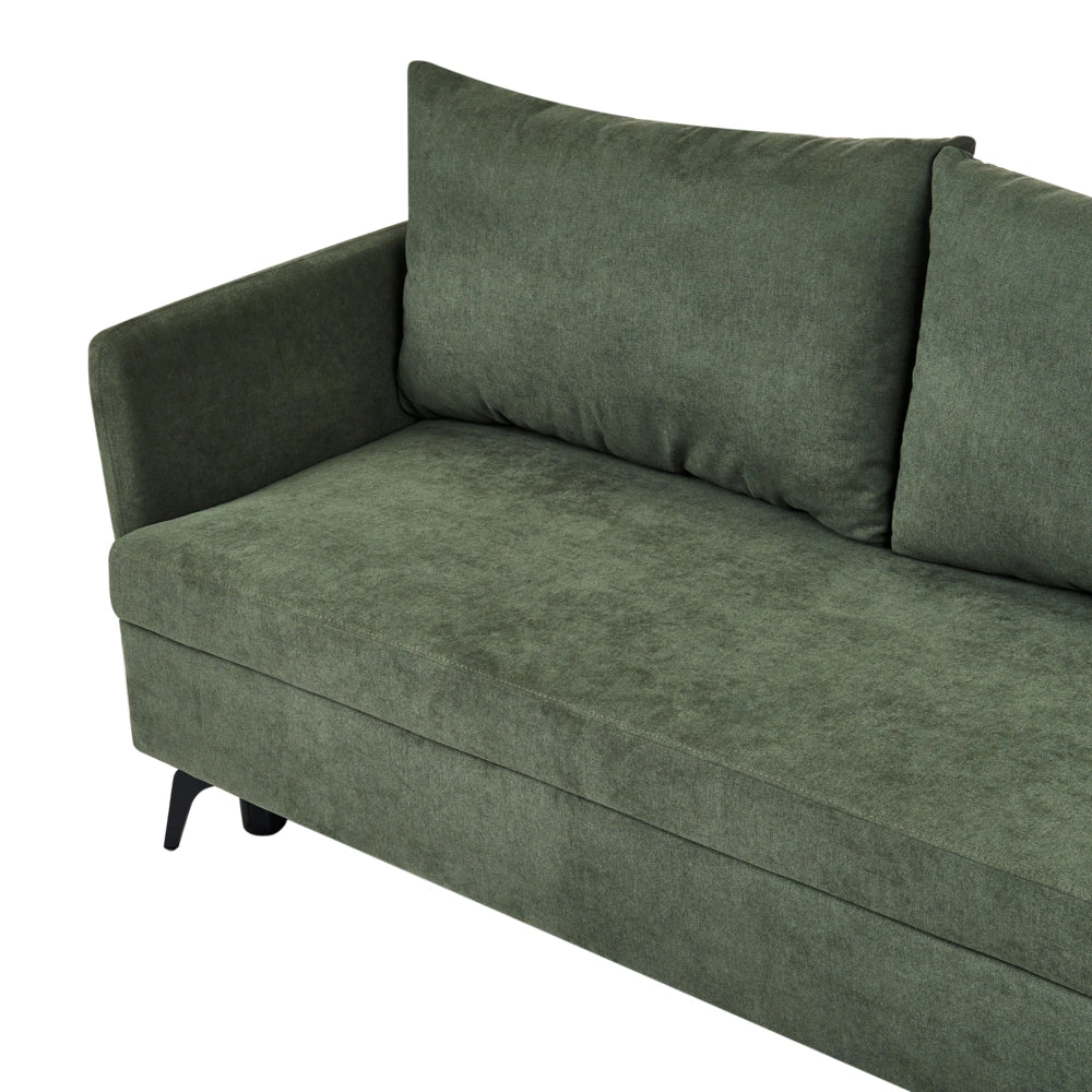 Divano Letto Angolare a 3 Posti Sinistro in Tessuto Verde con Contenitore per Soggiorno Koge