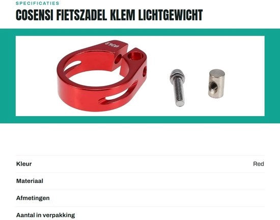 Sostegno sella per bicicletta leggero in alluminio - 34,9 mm - Viti di serraggio per sella 30,4/30,8/31,6 mm - Duraturo e facile da installare - Adatto per mountain bike e biciclette da corsa