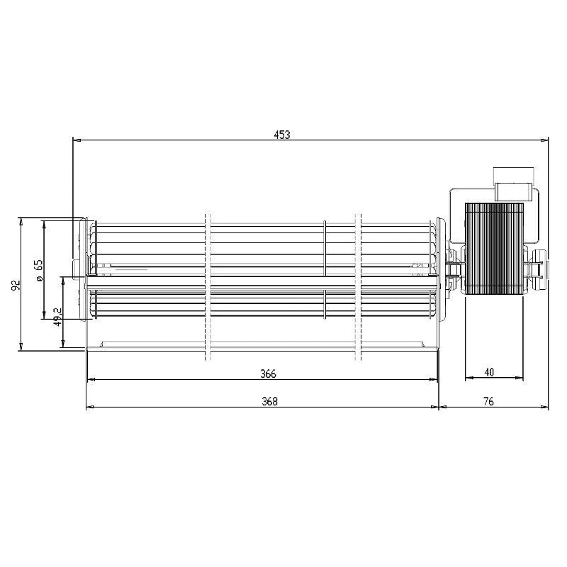 Ventilatore tangenziale Trial THS36B5 013 TFA656 D1 Stufa a Pellet Lunghezza 453mm Bocchetta 368x50mm