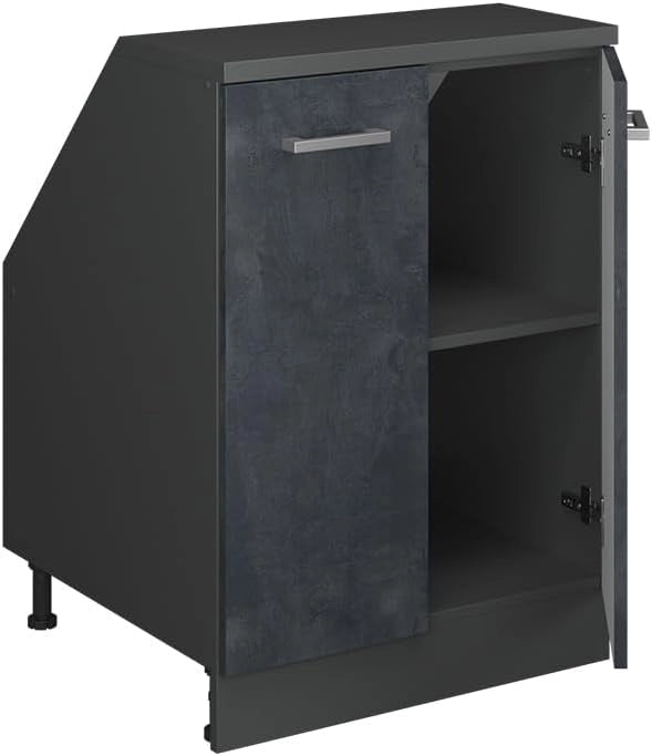 Mobile sottotetto Rion, Calcestruzzo nero, 60 x 81.6 cm con 2 porte, carcassa 60 cm profondità, adatto per il salvaspazio sotto tetti spioventi