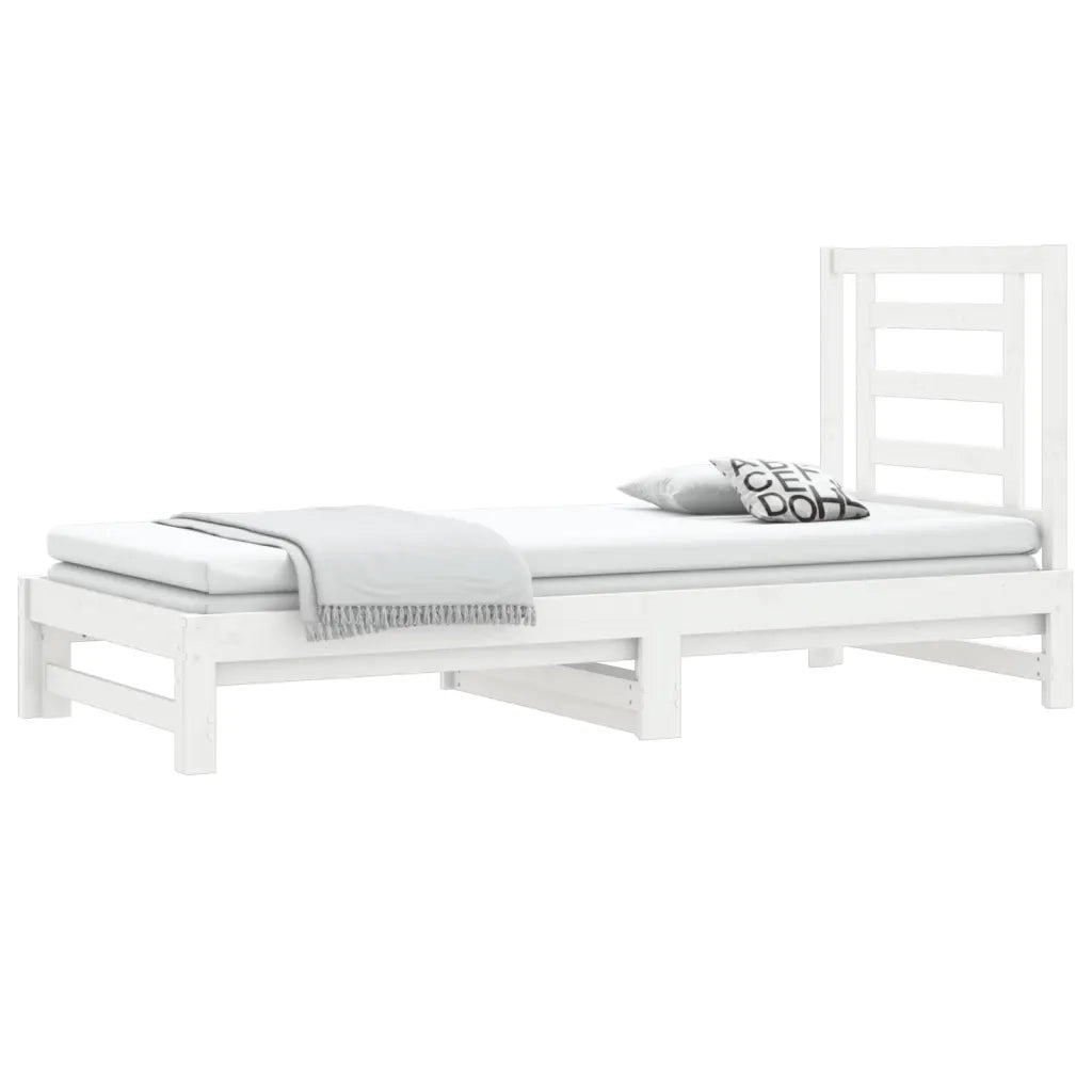 Letto singolo | Letto per adulti | Dormeuse Estraibile Bianca 2x(90x190) cm Legno Massello di Pino