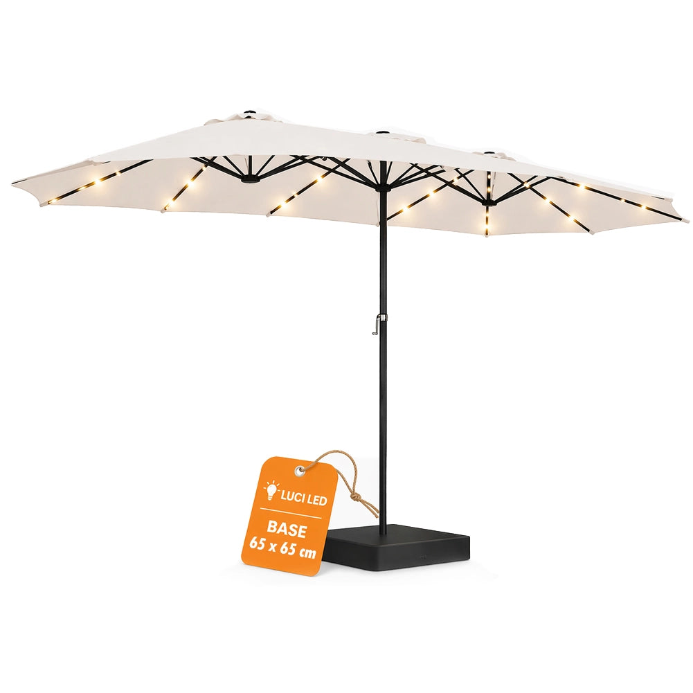 Ombrellone Doppio 4.6 Metri con Base e Luci da Giardino Rivestimento Anti UV