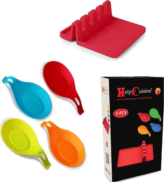 Set di 5 pentole per cucina in silicone colorate, piastre per cucchiai in silicone, piatto per cucchiaio in silicone con supporto per posate, 100% silicone BPA libero