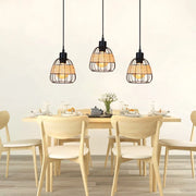 Lampada a Sospensione ZMH 3 luci nera E27 vintage retr¨° paralume rattan metallo industriale per sala da pranzo