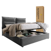 Letto Contenitore Matrimoniale 140x200 cm; Testiera Regolabile - in Velluto Grigio