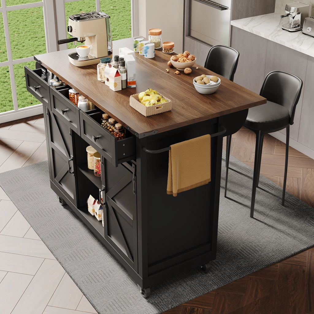 ISOLA DA CUCINA 140x73x94 cm In MDF Nero con 3 cassetti e ante scorrevoli