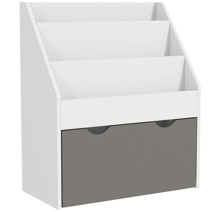 Libreria per Bambini 3-8 Anni 62.5x30x70 cm a 3 Ripiani con Cassetto Inferiore in MDF Grigio