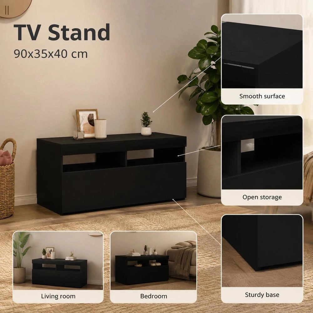 TV Cabinet With LED Lights, Black, 90 X 35 X 40 Cm