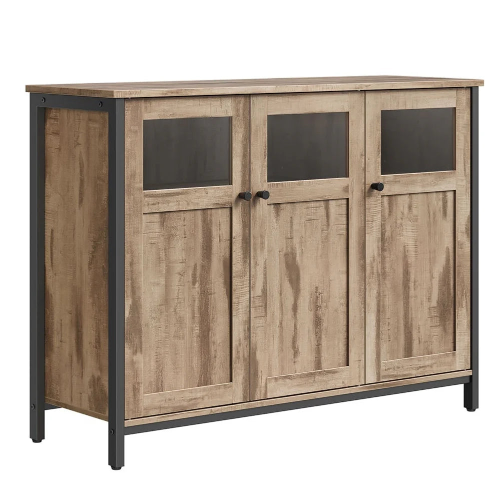 Mobile contenitore/credenza 35 x 100 x 75 cm con armadio a 3 ante per sala da pranzo soggiorno cucina ingresso struttura in acciaio stile industriale marrone 12_0006429