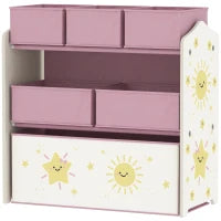 Scaffale per Cameretta a 3 Livelli con 6 Scatole Estraibili di Tessuto non Tessuto, 63x30x66 cm, Rosa