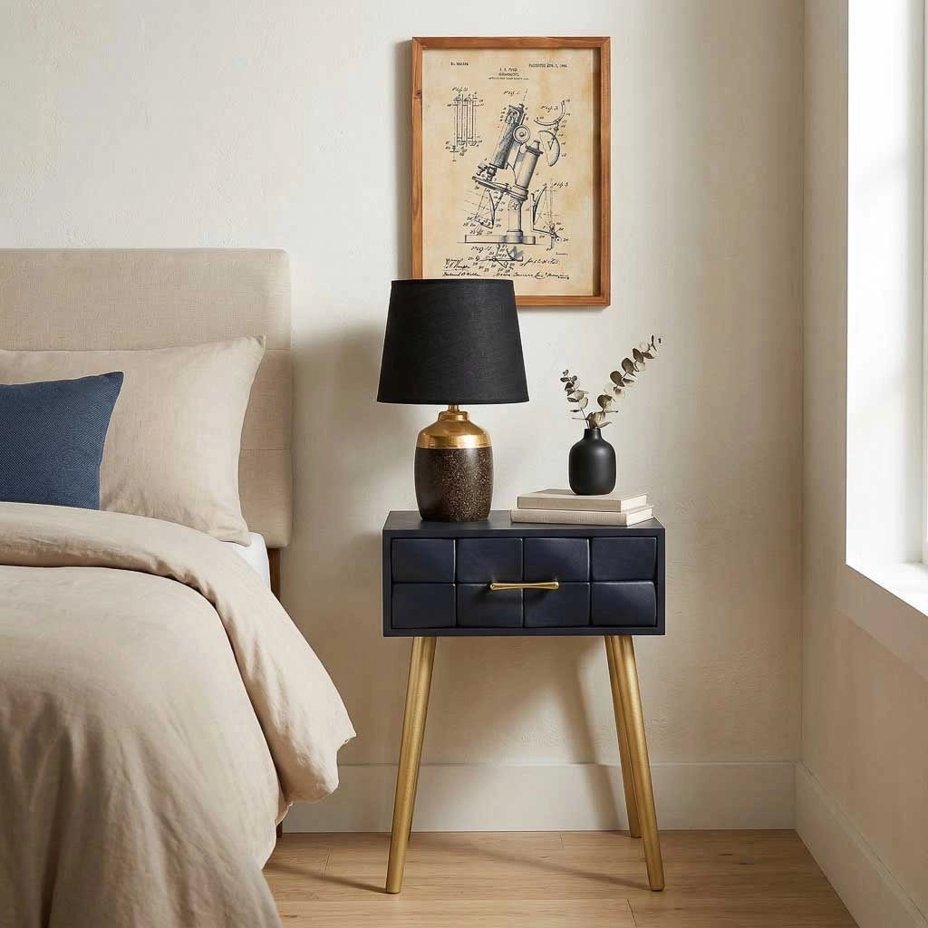 Lampada da tavolo in ceramica nera e oro, 13,5x13,5x24,5 cm
