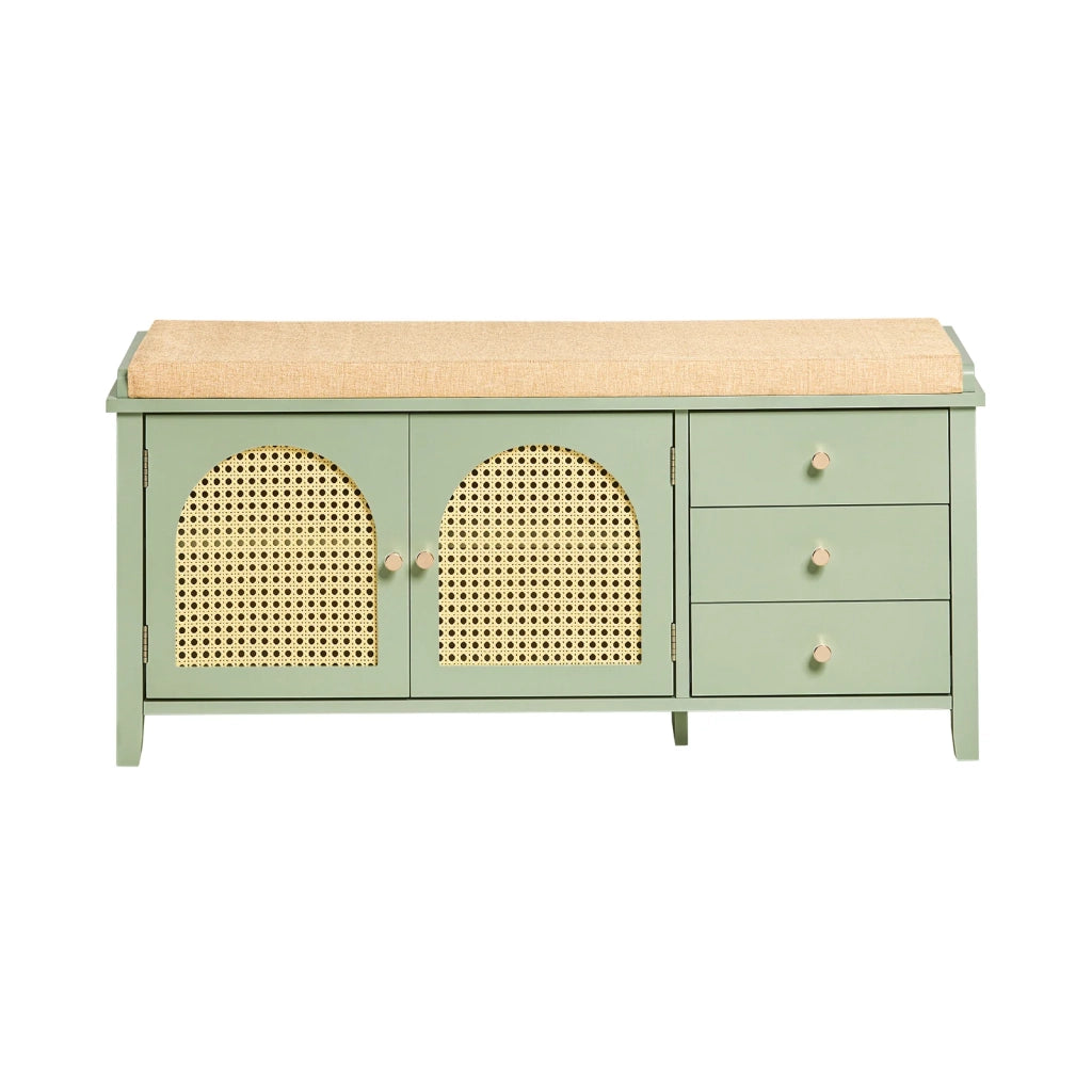 Scarpiera con sedile e ante a traliccio Panca con vano portaoggetti Scarpiera cassettiera Verde 100x34x46cm FSR129-GR SoBuy