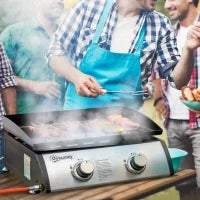 Piastra Barbecue a Gas da Tavolo con 2 Bruciatori e Potenza 6kW, 48.5x46x21cm, Nero