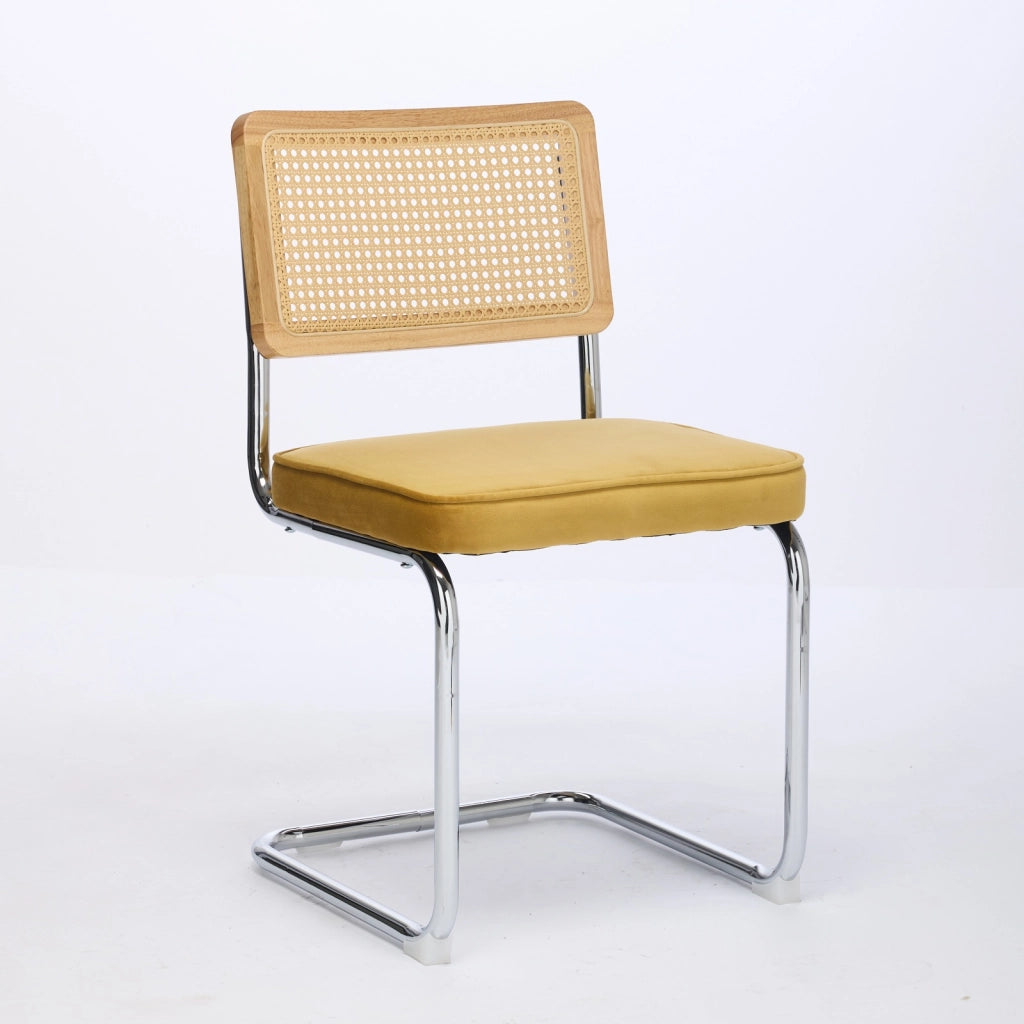 Sedie da Pranzo Set 2 Pezzi in Velluto con Schienale in Rattan ¨C MINIMAL ¨C Struttura Cromata, Oro