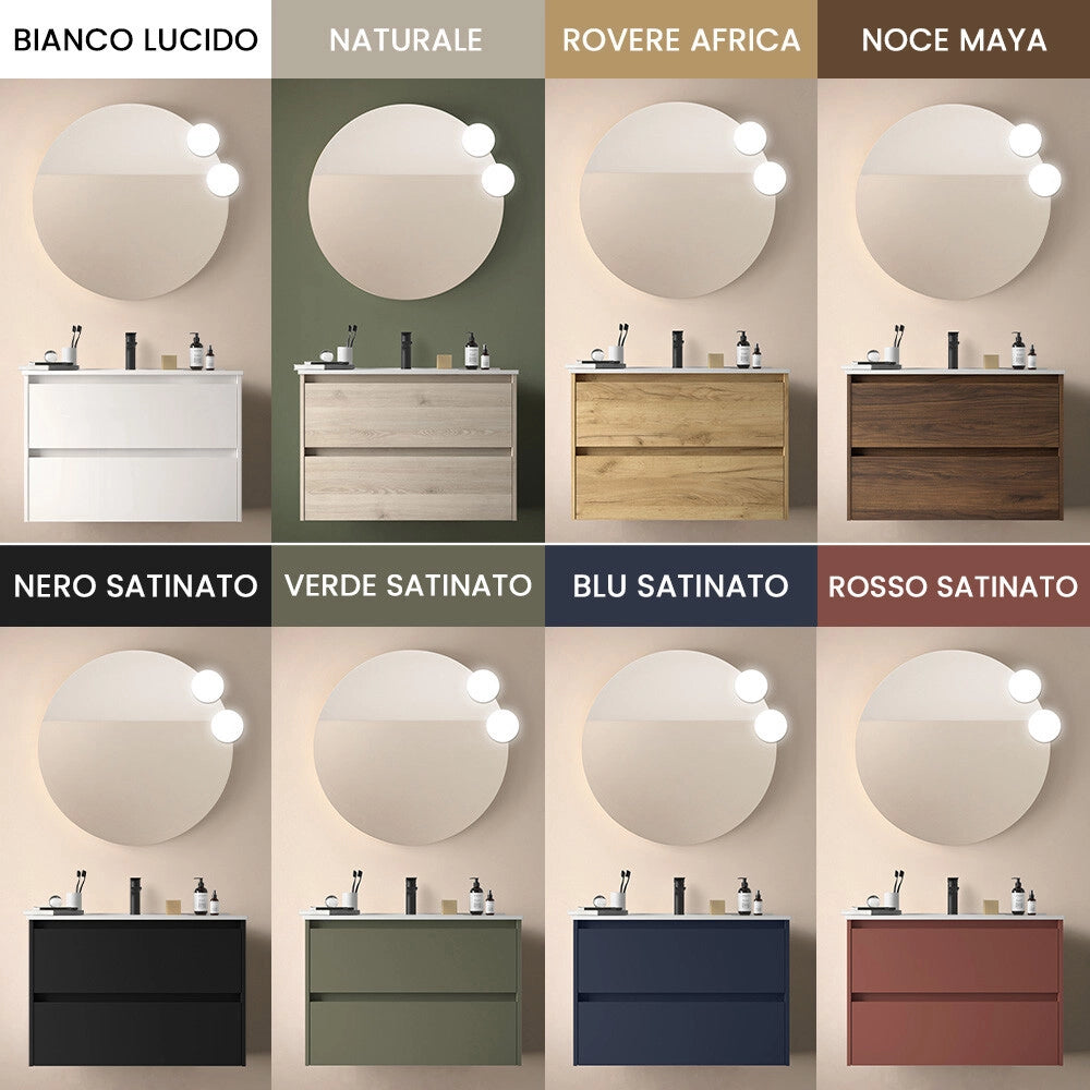 Mobile bagno sospeso 80 cm rovere bali con lavabo ad incasso Gaya
