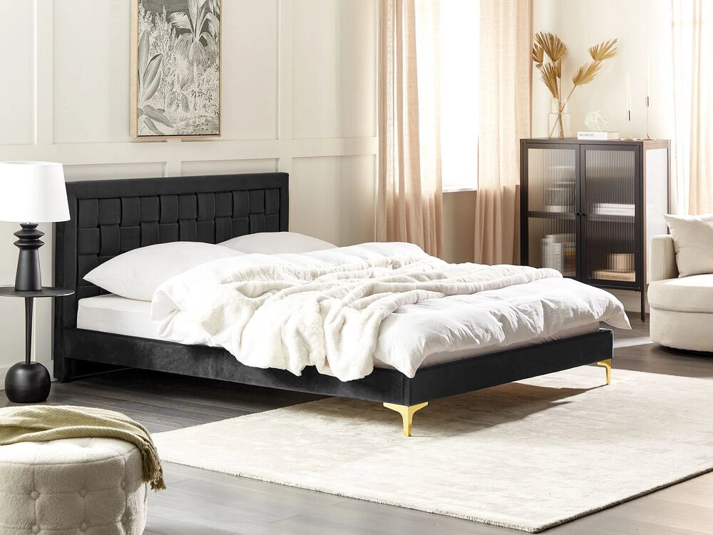 Letto Imbottito 160 x 200 cm Testiera Nero Velluto Gambe Dorate