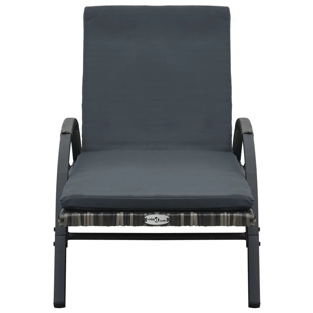 Lettino Prendisole con Cuscino e Ruote in Polyrattan Antracite 47749