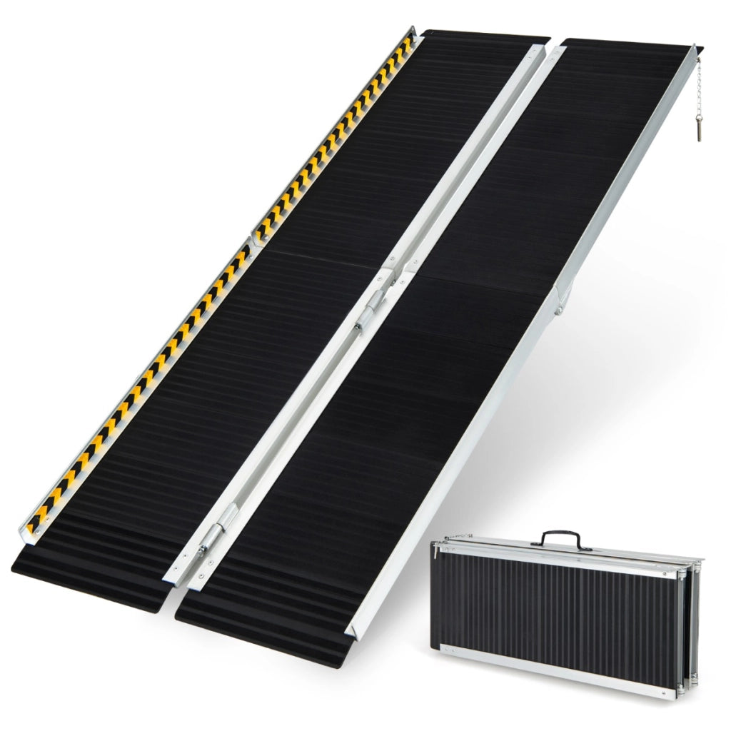 Rampa per carrozzina con piastra di transizione e superficie antiscivolo, Rampa per soglie per gradini 183x74x8cm