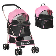 Passeggino per Cani 2 in 1 Pieghevole e Convertibile in Trasportino con 2 Guinzagli e Cuscino, Rosa