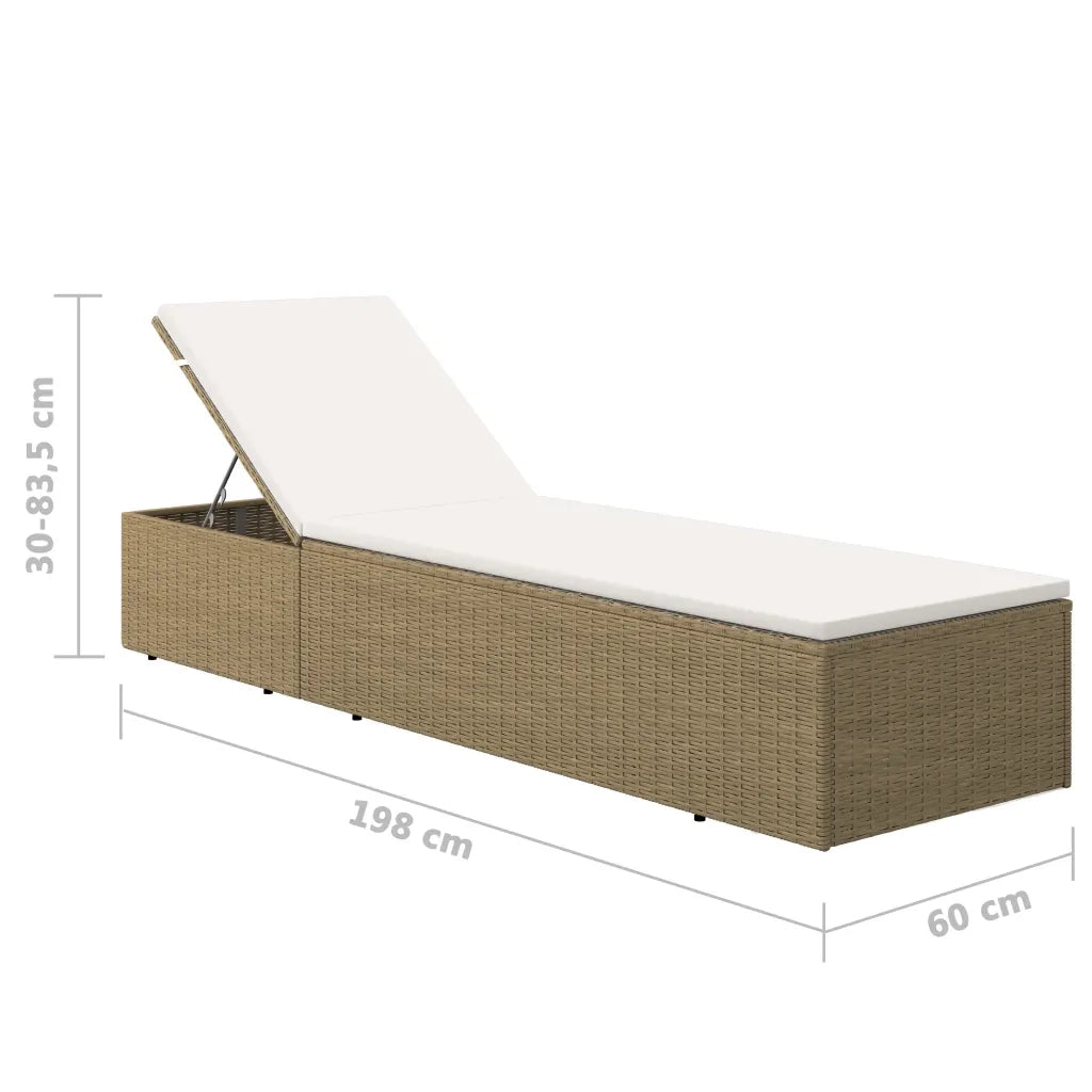 Lettino Prendisole | Sdraio da giardino | Lettino da sole in Polyrattan Marrone e Bianco Crema