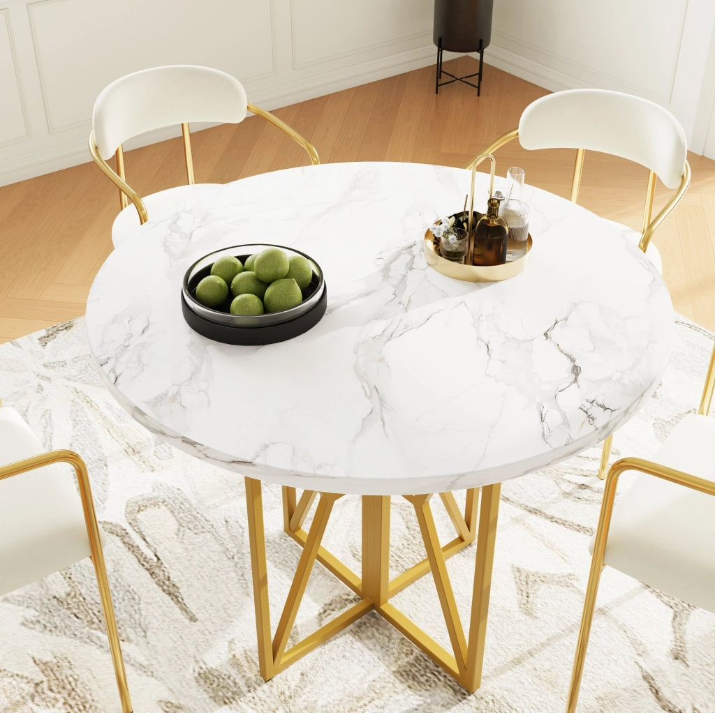 Tavolo da pranzo rotondo 80x80x76 cm con piano effetto marmo