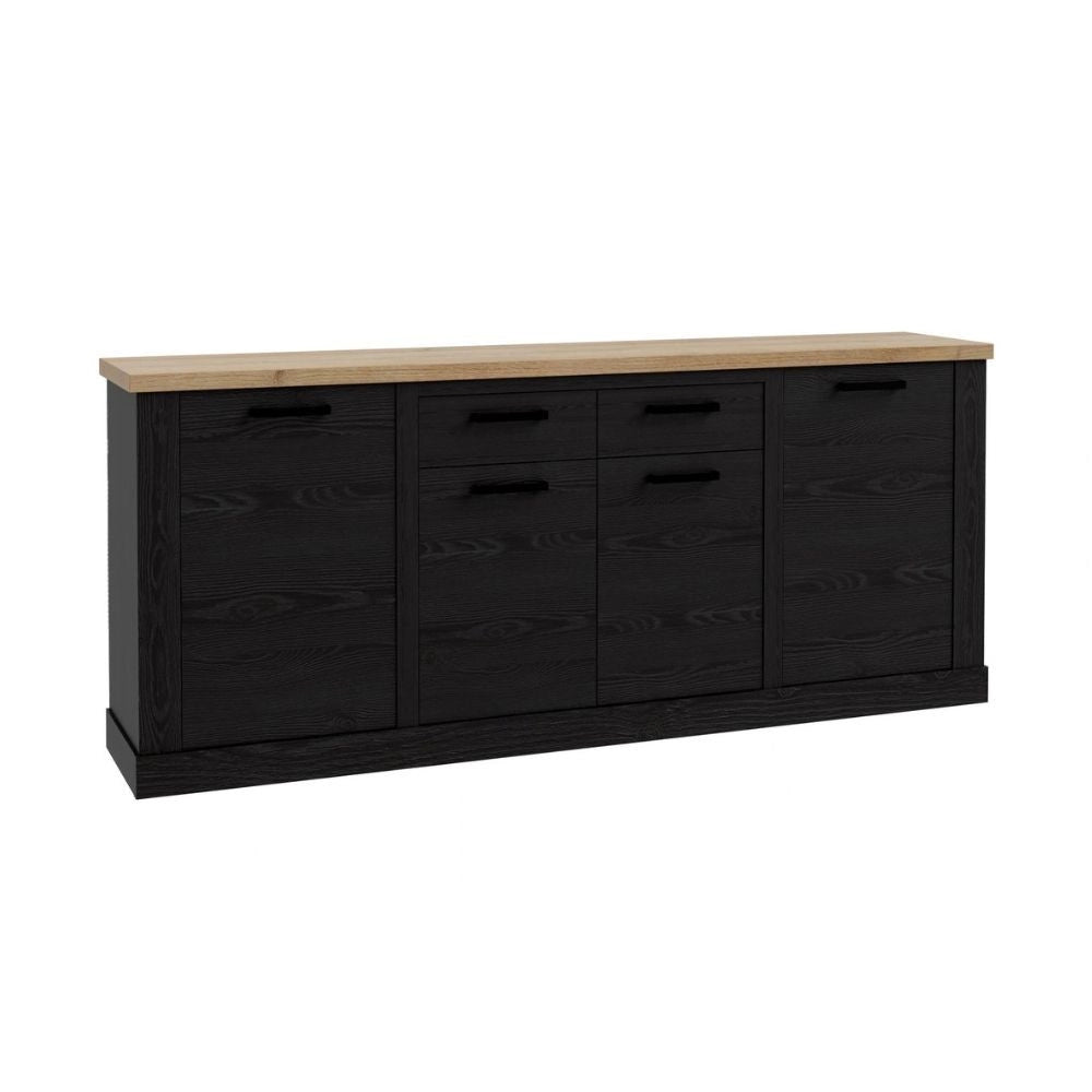 Madia Flux 4 ante e 2 cassetti 213 cm nero cabezone con top rovere riviera