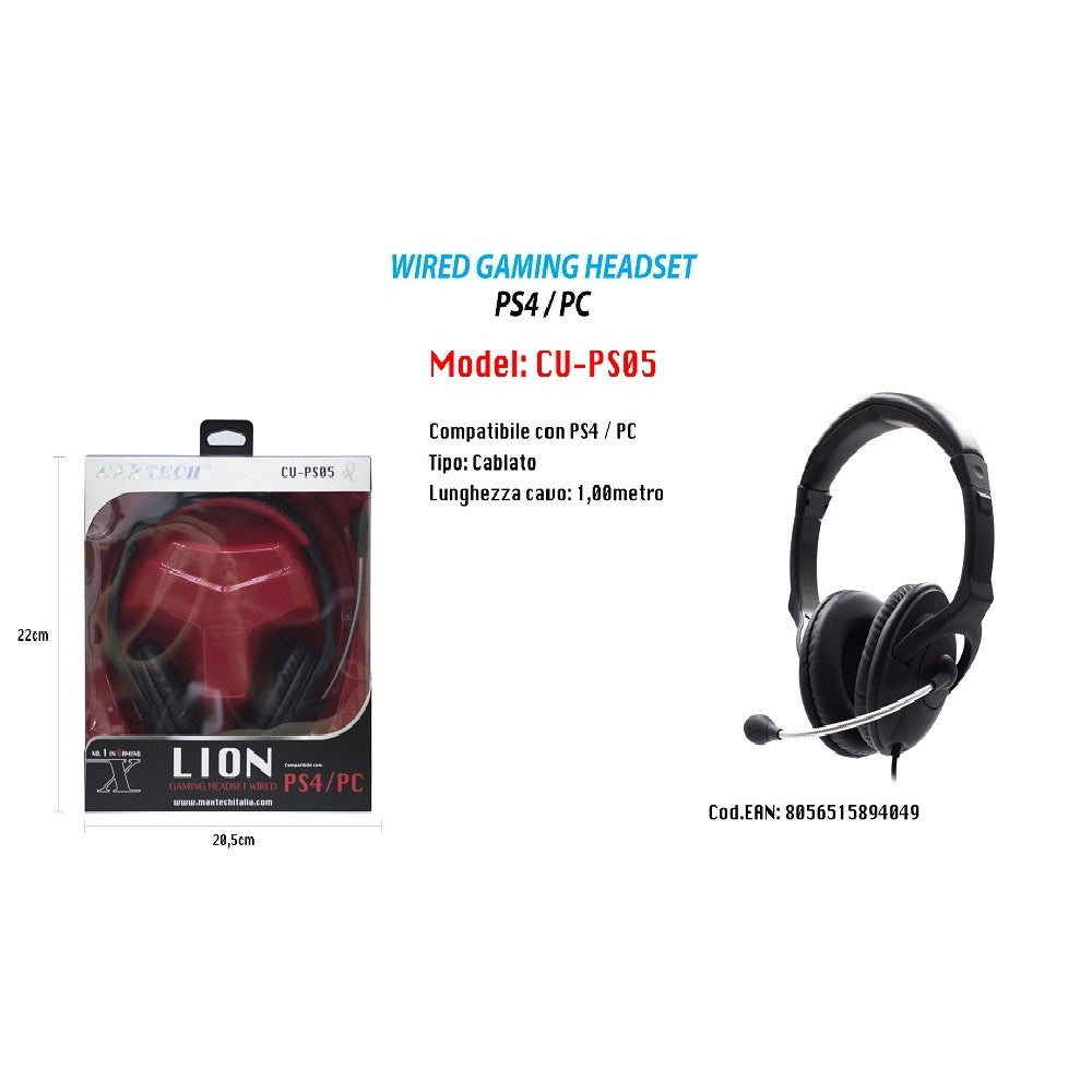 Trade Shop - Cuffie Con Microfono Gaming Headset Wired Lion Cavo Compatibile Con Ps4/pc Maxtech Cu-ps05 -