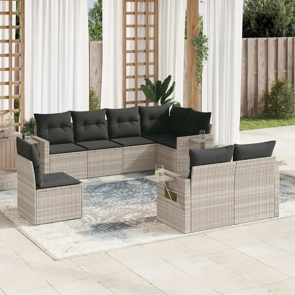 Set Divano da Giardino 8pz con Cuscini Grigio Chiaro Polyrattan 3252779