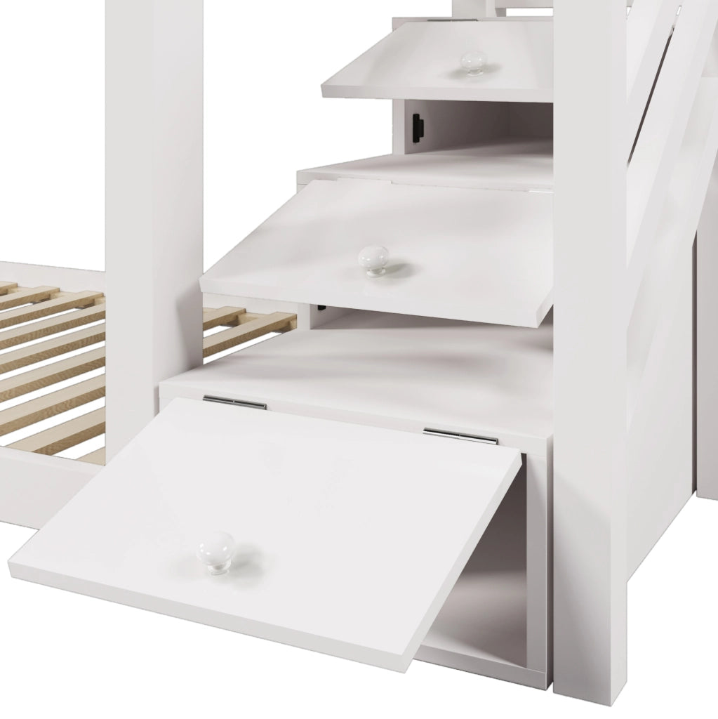 Letto a castello a casetta 90x200 cm con scivolo e scale contenitore; bianco