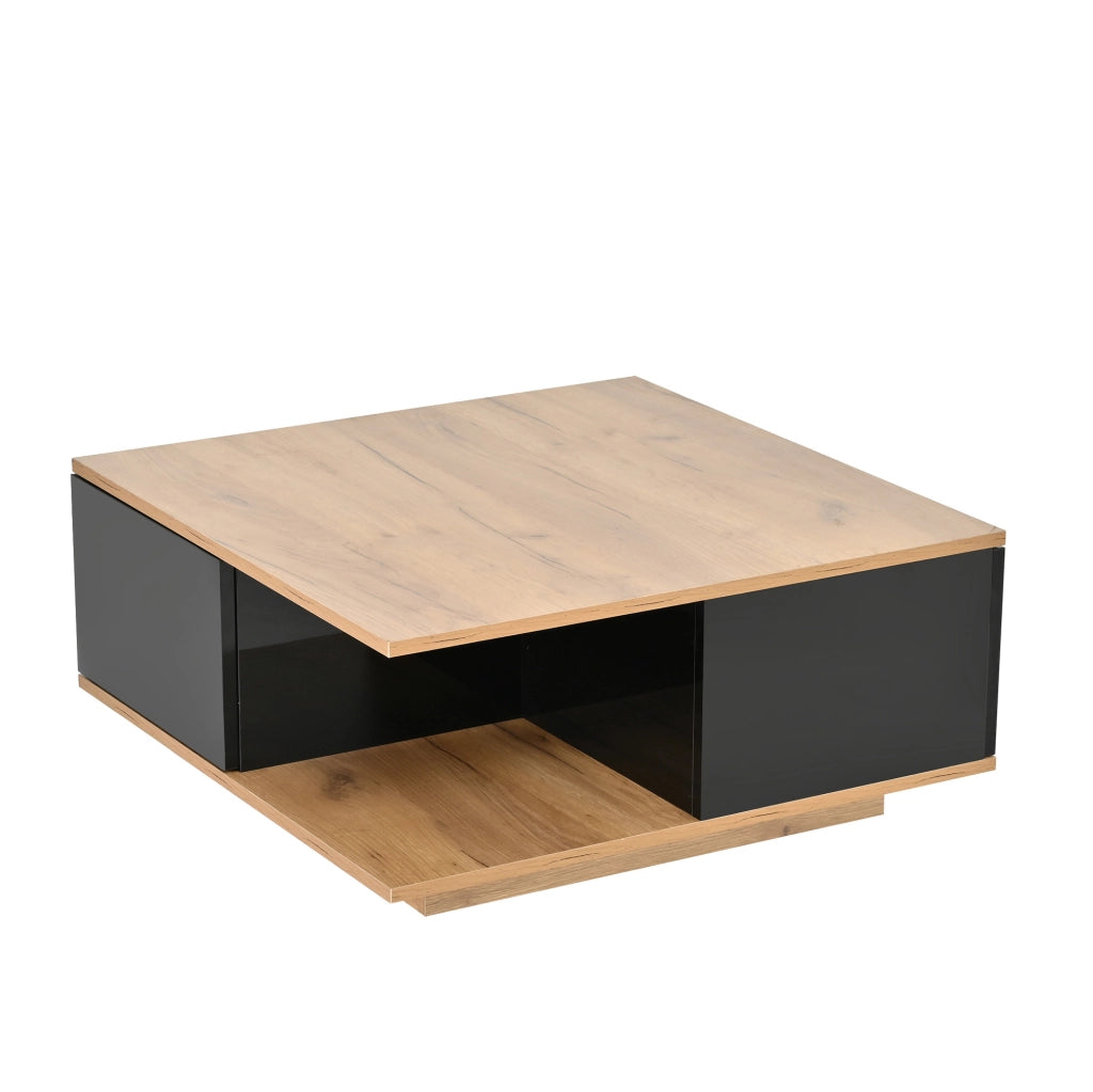 Tavolino da caffè 70x70x31;5 cm con 3 cassetti e vano aperto in truciolare nero e naturale