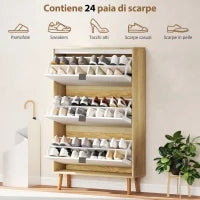 Scarpiera Slim Moderna con 3 Cassetti Ribaltabili per 24 Paia di Scarpe, 80x24x127 cm, Bianco