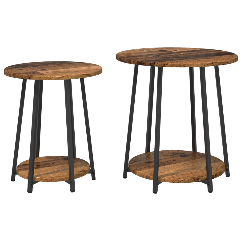 Set di 2 Tavolini in Legno Vecchio, Legno Ingegnerizzato e Metallo