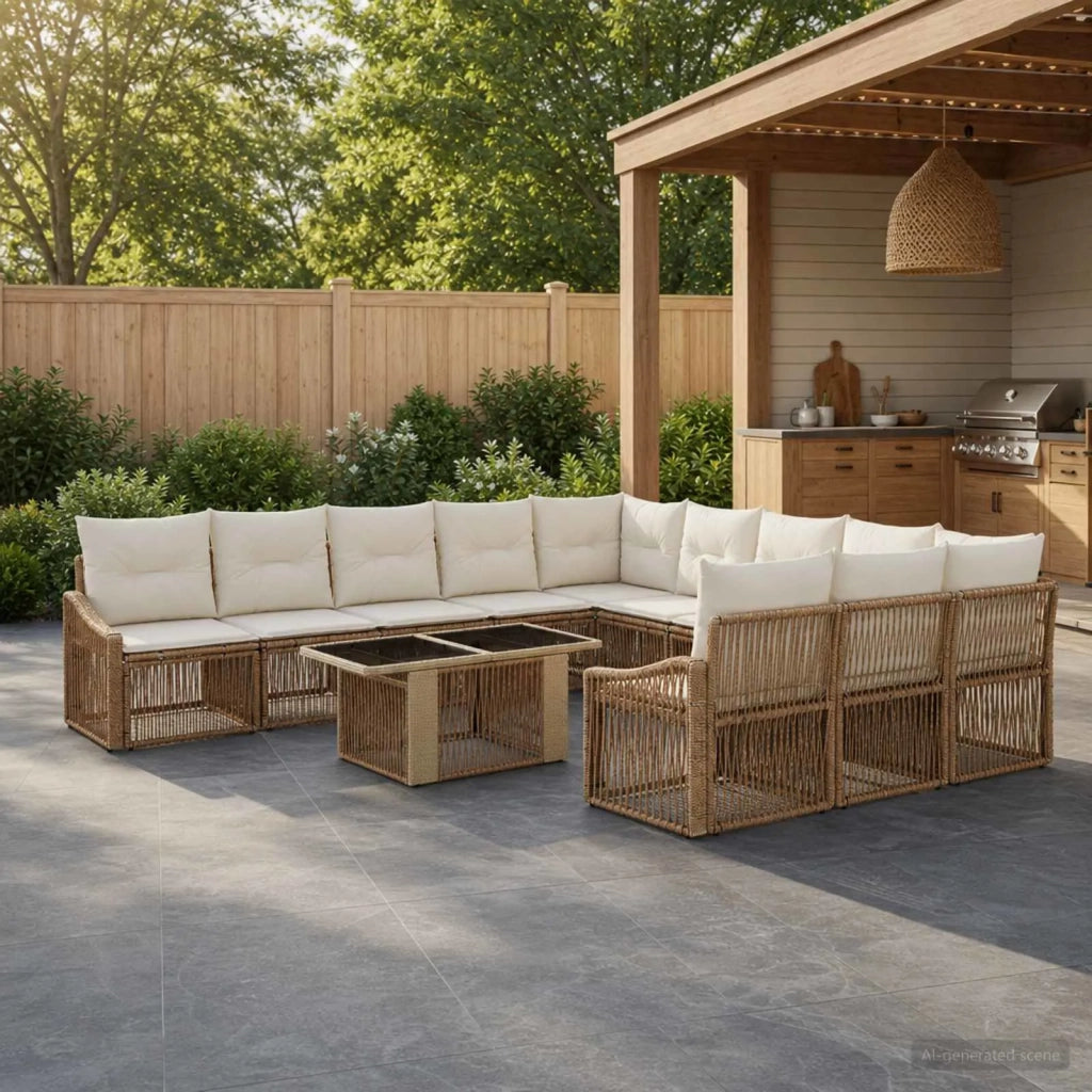 Set Divano da Giardino 12 pz Beige e Bianco Crema polyrattan 3437316