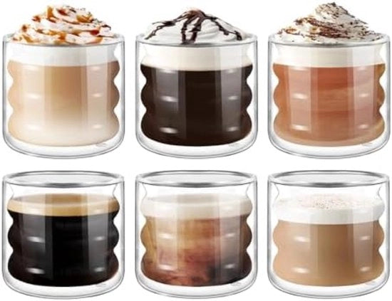 Set di 6 tazze da caffè in vetro borosilicato, 120 ml, set di 6 tazze a doppia parete, ideali per caffè, tè e latte, regalo ideale per il compleanno