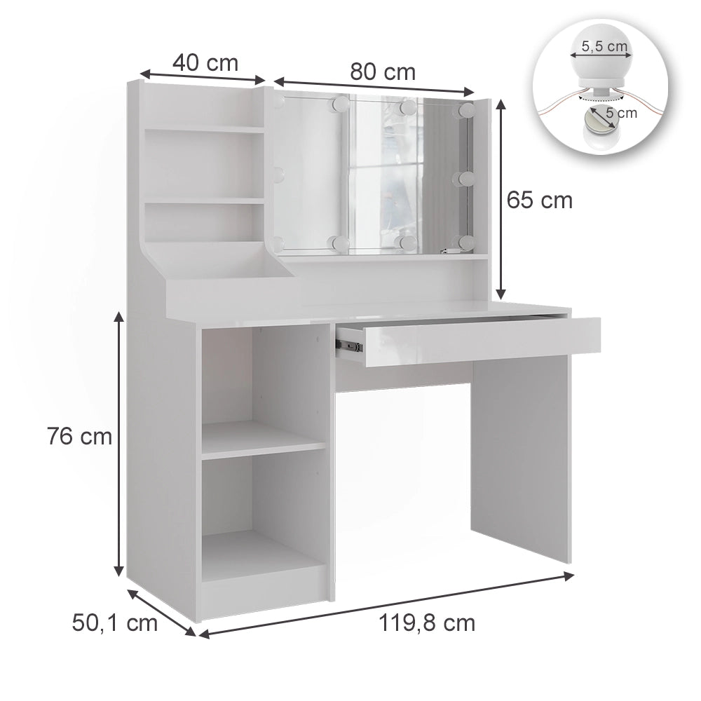 Vicco Tavolo da toeletta Bianco/bianco lucido 119.8 cm 4 parti
