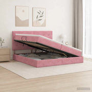 Letto con contenitore e materasso Rosa 200 x 200 cm Velluto 3459716