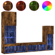 Mobili TV a Muro con LED 4pz Rovere Fumo in Legno Multistrato