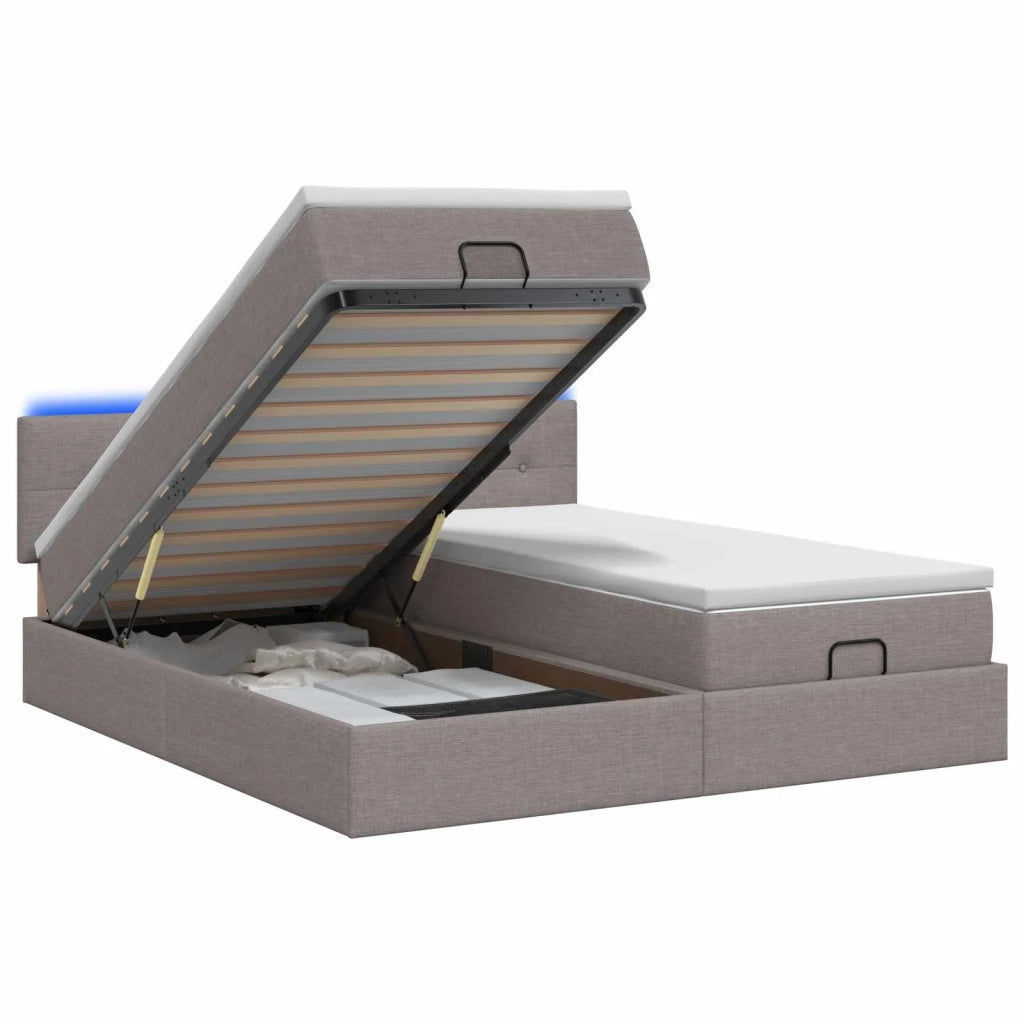 Letto Ottomano con Materasso e LED Tortora 200 x 200 cm Tessuto 3457284